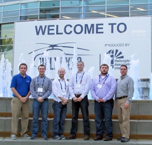 Attending the Helicopter Association International's recent Heli-Expo in Anaheim, Calif. (from left), are 2014 scholarship recipients Andrew L. Stamey, of Danville, and Marc T. Kaylor, of Lebanon; Justin E. Eberhart, of Akron; Steven S. Mellott, of State College; Max K. Wundschock, of Perkasie; and William F. Stepp III, associate professor of aviation at Penn College.