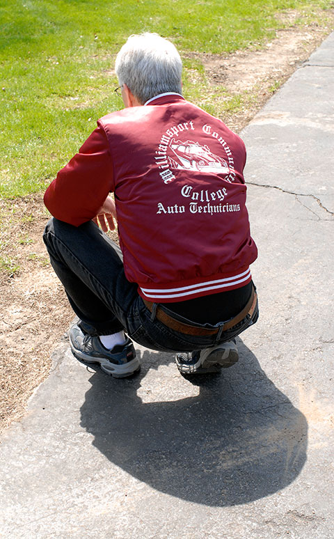 Robert O. Worth, a 1986 graduate in automotive mechanics, proudly sports a class jacket from his Williamsport Area Community College years.