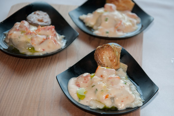 Tyler K. Pratt, a native of Avondale, domestic mushroom capital of the world, pays homage to his roots with his entrée: mushroom and artichoke ravioli with sun-dried tomato and chive alfredo, braised Brussels sprouts and chive oil.