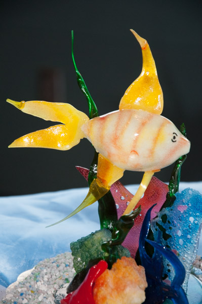 A blown-sugar fish by Nathan D. Strouse, of Spring Mills, receives first place.