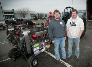 Mitchell T. Black, of East Berlin, left; and Bryant M. Deller, of Red Lion, brought their modified tractor to Penn College’s recent Spring Open House.