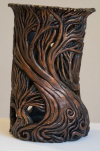 The artist's work includes this decorative vase ...