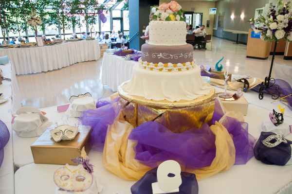 Elegance dominates the pastry buffet’s masquerade theme.