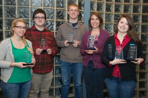 Award-winning Penn College graphic design students are, from left: Madison M. Miller, of Danville; Morgan A. Hummel, of Northumberland; Morgan T. Jennings, of Canton; Kimberly S. Filko, of State College; and Erin M. Schlesinger, of Lock Haven.