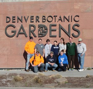 The Penn College “Student Career Days” contingent gathers for a group photo at the Denver Botanic Gardens. Back row, from left: students Nicholas D. Foreman, Rockwood; Cody J. Clauss, Telford; Catherine L. Bockheim, Wellsboro; Mikhala J. Umstead, Williamsport; and Emily M. Schmidt, Muncy; alumnus Ronald A. Burger and horticulture instructor Carl J. Bower Jr. Kneeling, from left: students Jonathan L. Rishel, Milton; Tyler J. Fatzinger, Catasaqua; and Rachael E. Stafford, Bernville.