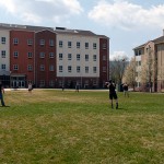 Football, Frisbee and fun fill the courtyard on a sunny, late-semester Saturday.