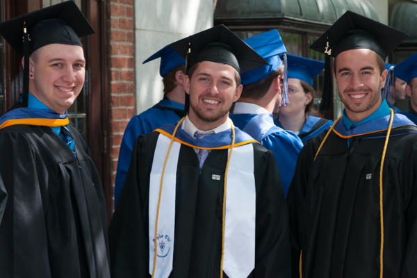 Waiting in line for the Saturday morning commencement to start, '14 graduates are all smiles. 