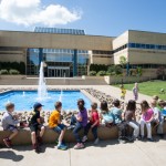 ... and respite along the fountain outside the Breuder Advanced Technology & Health Sciences Center.