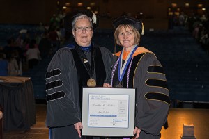 Veronica M. Muzic Master Teacher Award winner Dorothy M. Mathers, right, with Penn College President Davie Jane Gilmour