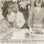 Maya Angelou obliges an autograph-seeker during a 1987 campus visit.