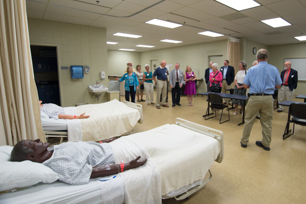 The tour of campus includes a glance into the newly renovated nursing labs on the first floor of the Breuder Advanced Technology & Health Sciences Center. 