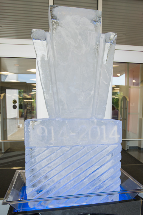 Guests were greeted by a Centennial ice sculpture at the front door of the library.