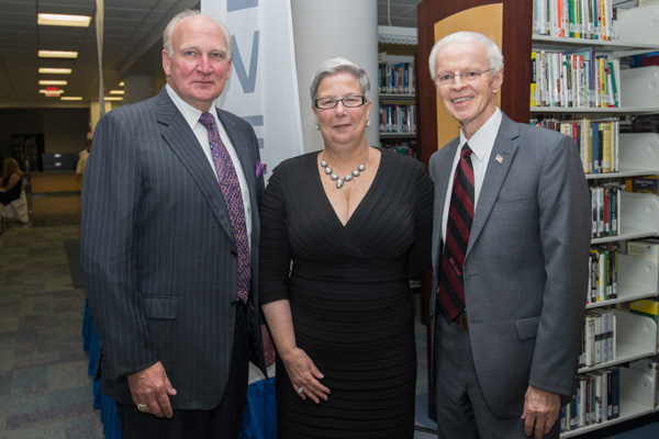 Three of the college's presidents, whose administrations span nearly four decades of the institution's 100-year history, gather at Friday's Centennial Gala. Joining Penn College President Davie Jane Gilmour are Robert L. Breuder (left), who served from 1981-97, and William H. Feddersen, who led Williamsport Area Community College from 1974-80.