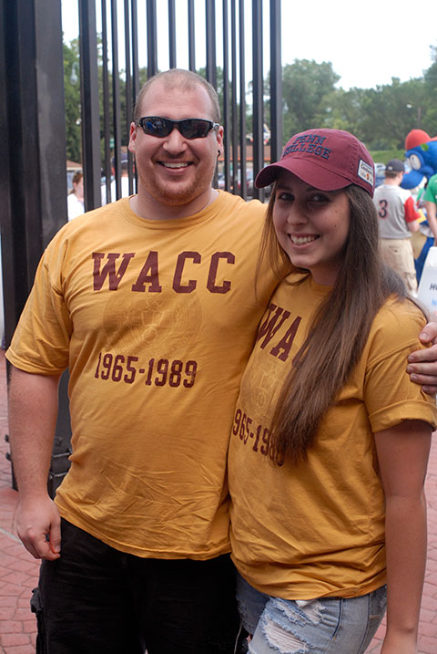 Clad in WACC T-shirts that don't disguise their youth are Penn College alumni Timothy D. Haldeman, ('11, manufacturing engineering technology) and fiancee Whitnie-rae Mays, who holds an associate degree in advertising art and plans to graduate in December with a bachelor's in applied technology studies.