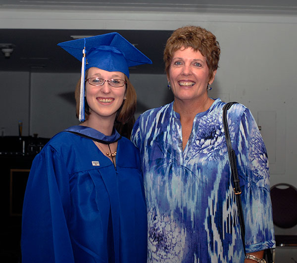 Kay E. Dunkleberger, coordinator of disability services, celebrates with Sarah L. Bensinger, of Shamokin, recipient of the Board of Directors' <br />
<br />
Award and a graduate in applied health studies: occupational therapy assistant concentration.