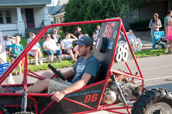 The college’s Society of Manufacturing Engineers student chapter − represented by manufacturing engineering technology major Benjamin D. Lopatofsky, of Williamsport − adds to the parade lineup its vehicle, which placed third from among more than 100 college teams from across the U.S. and internationally this spring in a Baja SAE endurance race.