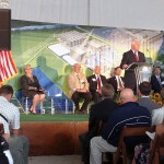 Gov. Tom Corbett speaks at the groundbreaking for Panda Power Funds’ Patriot Energy Center in Clinton Township. Penn College President Davie Jane Gilmour served as emcee for the event.