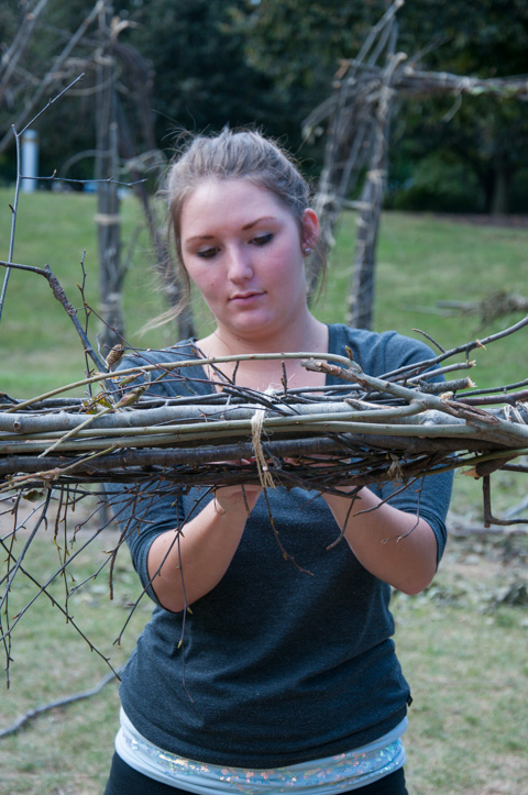 First-year architectural technology major Felicia M. Webber, of New Bloomfield, focuses on the interlocking endeavor.
