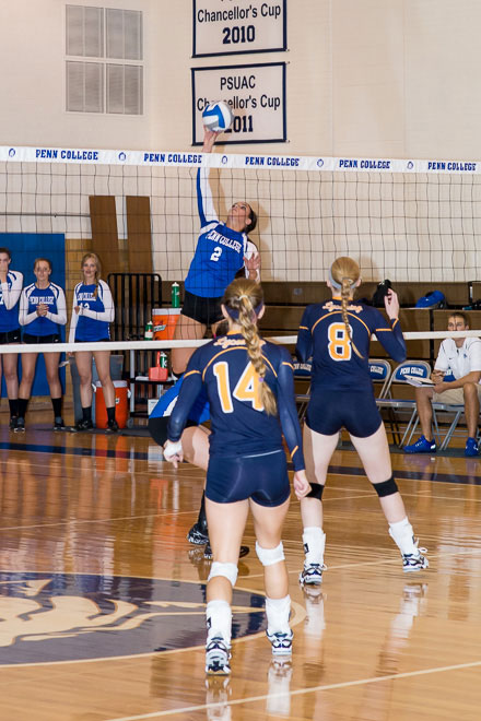 Courtney L. Gernert, of Palmyra, goes for the kill.