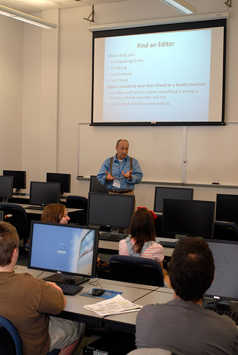 John Shableski, director of library sales for iVerse Media – affiliated with the Wildcat Comic Con from its start – provides helpful tips on getting published. Among the pointers? A writer's best friend or family member makes a lousy editor!