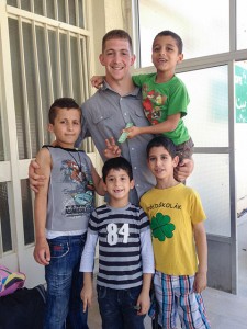 Penn College student George W. Settle III, of Dillsburg, gathers with residents of Home of Hope, a facility for street children near Beirut, Lebanon. Settle, who is pursuing a bachelor’s degree in welding and fabrication engineering technology, spent seven weeks at the home to teach welding and make repairs.