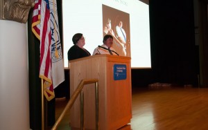 The plaque presentation, beneath a closing slide of Miller and "the man in the mirror"