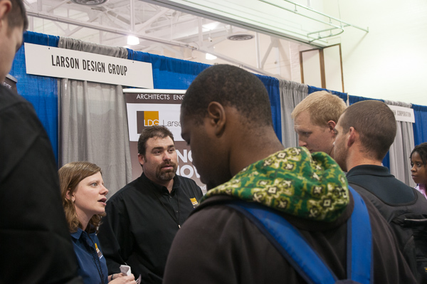 Larson Design Group, which employs a number of Penn College alumni, fields questions from interested job-seekers.