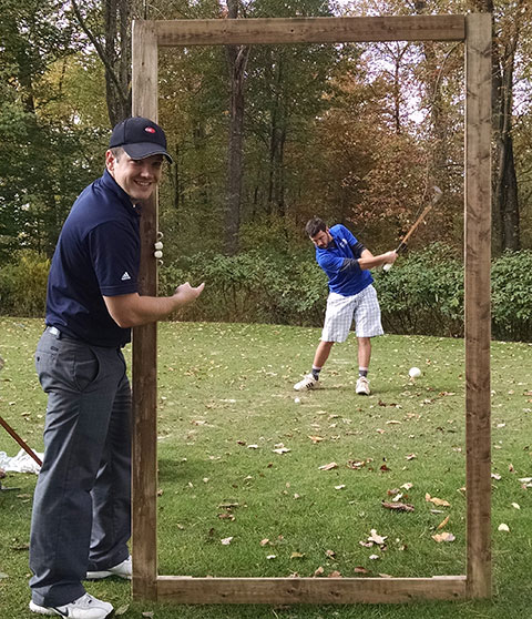 Suitable for framing is the golf swing of David R. Bailey, a 2011 technology management graduate, assisted by Anthony J. Peachey, his Construction Specialties colleague and a 2009 business administration: marketing concentration alumnus.