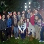 Student leaders get acquainted at crosstown bonfire.