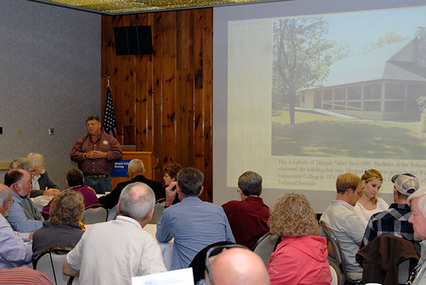 Bridgens offers an overview of the Morgan Valley Retreat Center, another student-built facility, which opened in 1991 about 10 miles southwest of Williamsport. After lunch in the PDC, attendees had the option to tour the off-campus site.
