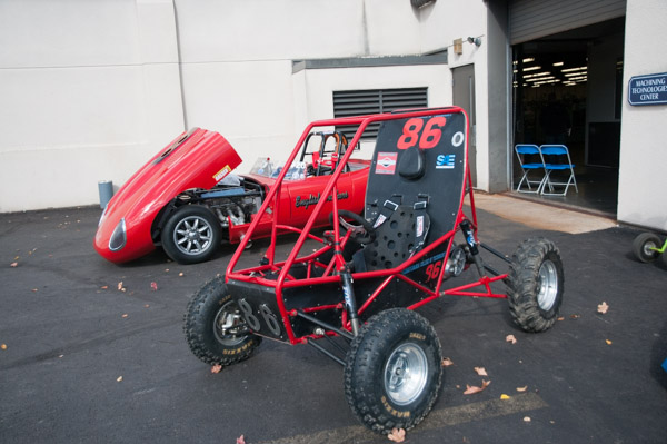 Outside the Machining Technologies Center, two impressive vehicles – a Jaguar and student-manufactured “mini Baja” car – are conversation starters.