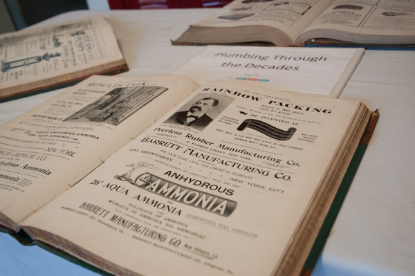 Books donated by the Smithsonian Institution provide a look at the plumbing industry of the past.