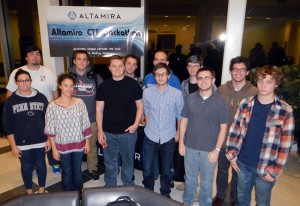 Penn College IT majors had a strong showing at the recent Altamira Hackathon in Fairfax, Virginia. College participants were (front row, from left) Evelyn E. Hill, of Muncy; Madelyn M. Lanoue, of Dallastown; David M. Mossop, of Newark, Delaware; Zachary L. Lundberg, of Warren; Donald E. McCoy, of Watsontown (2014 graduate); and Brian S. Stringer, of McVeytown. Back row, from left: Derek E. Teay, of Northampton; Tucker J. Harner, of Leesport; Drew Pacell, of Ottsville; Jeremy W. Rennicks, of Williamsport; Jerome T. Czachor, of Dickson City; and Adam T. Check, of Great Falls, Virginia. (Photo by Sandra Gorka, associate professor of computer information technology)