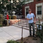 Seth W. Strickland (left), of Telford, and Elliot C. Redding, of Aspers, both majoring in landscape/horticulture technology: landscape emphasis, work outside the "Y."