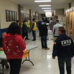 A mock evacuation site is in full swing in the halls of Montoursville Area High School.