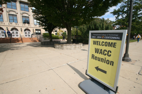 A sign points the way into Klump Academic Center, a fitting setting for the WACC reunion. ...