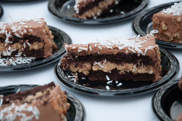 Catering students serve a mouthwatering and apropos Oktoberfest dessert: German-chocolate cake.