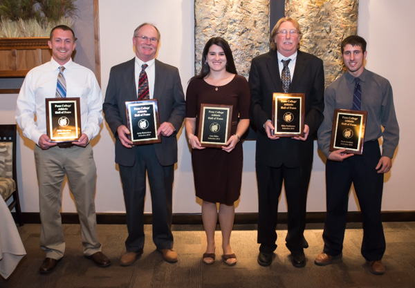 This year's Athletic Hall of Fame inductees, from left: Philip Woodring, Andy Richardson, Lisa Miller, Mike Paulhamus and Mark Cordeiro