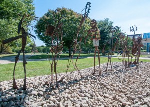 Abstract human forms, crafted from thousands of pounds of scrap metal, parade up the mall on the main campus of Pennsylvania College of Technology. Titled "Student Bodies," the Centennial art installation features 78 life-size structures created by more than 50 welding students.
