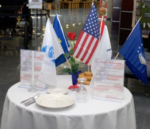 Tables, each set for one and honoring all branches of the U.S. military, have again been placed at various campus  locations in honor of fallen and missing military personnel. 