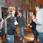 Students chill with friends (and beat the cold inside the Breuder Advanced Technology and Health Science Center).