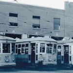 Trolleys of the Williamsport Railway Co. outside the car barn that would later become an administrative and classroom building for Williamsport Technical Institute and Williamsport Area Community College.