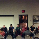 Students talk up a storm in this panoramic view.