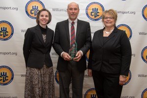 Roger D. Jarrett ('73, business management) is joined by  Tammy M. Rich (left), alumni relations director, and Debra M. Miller, vice president for institutional advancement, at Thursday's Williamsport/Lycoming Chamber of Commerce Education Celebration.