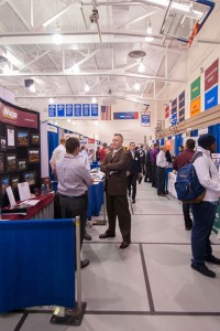 Penn College’s Bardo Gymnasium teems with activity during a recent career fair that attracted about 210 employers offering more than 2,400 jobs and internships to students and alumni. 