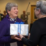 President Davie Jane Gilmour thanks Virginia Thompson, treasurer of the Williamsport Hospital School of Nursing Alumni Association, which reached Heritage Society status on the Donor Wall. 
