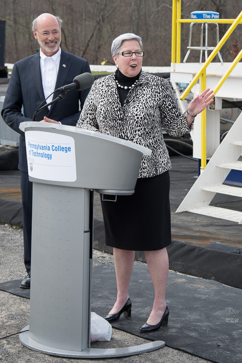 Penn College's top administrator officially welcomes the commonwealth's chief executive, as well as others in attendance.