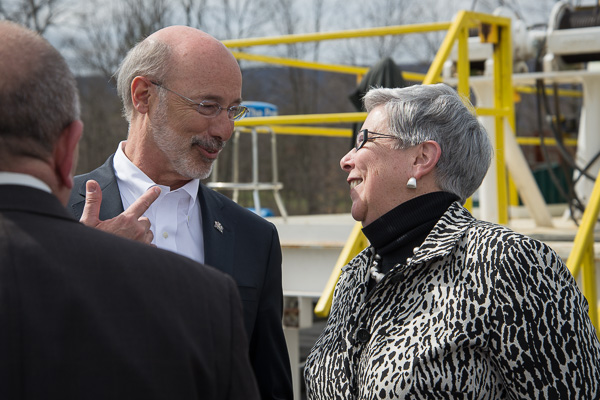 The two leaders share a laugh.