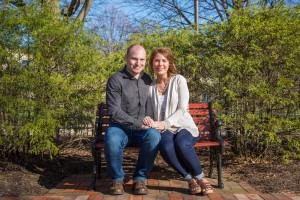 The 2015 Alumni Sweethearts Bradley T. and Janae B. (Rohrer) Rydbom revisit a special bench in the Victorian House garden during their return visit to campus this past weekend. 