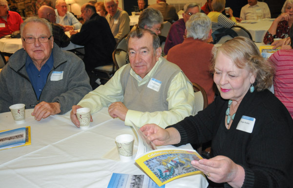 Edward Danneker, ’56; Walter Doebler, ’62; and Doebler’s wife, Margie, discuss former teachers and shop locations. (Danneker studied sheet metal, while Doebler studied pattern making. Both went on to own their own businesses in the Williamsport area: AM Metal Specialties Inc. in South Williamsport and the Williamsport Foundry on Maynard Street.)